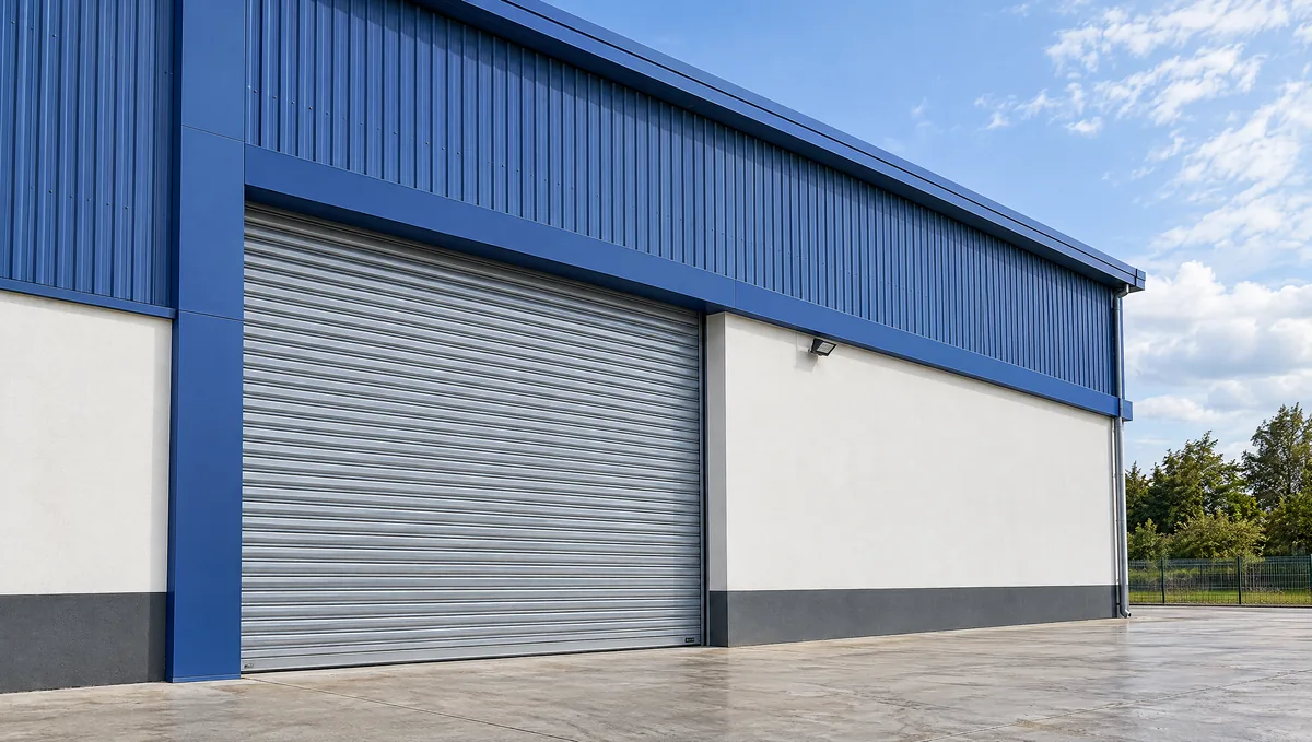 Rolling door industri bukaan lebar di gudang — Bekasi